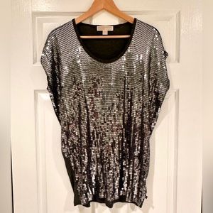 Michael Kors platinum gray sequin shirt size small